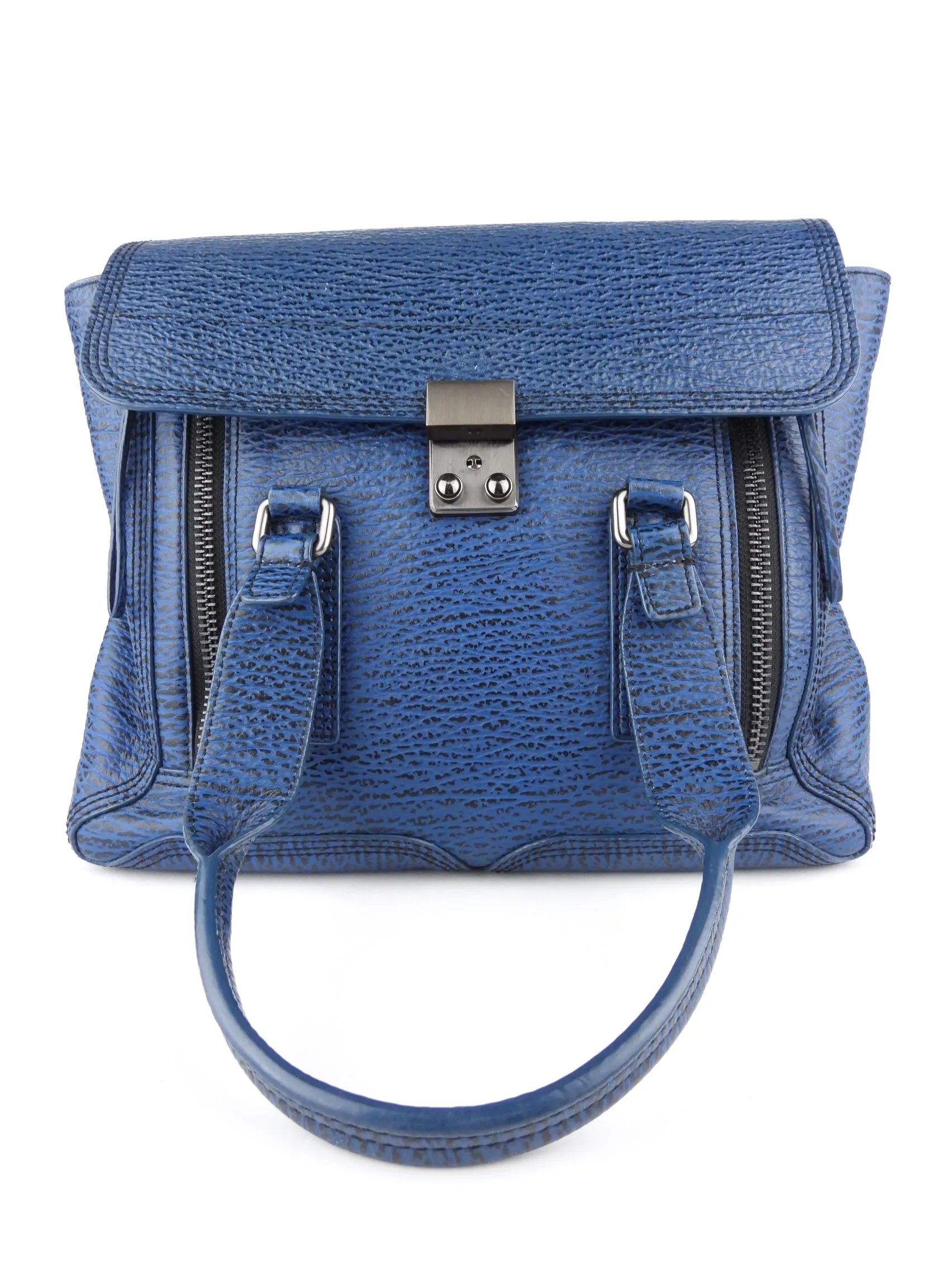 3.1 Philip Lim Blue Grained Leather Pashli Medium Satchel Bag