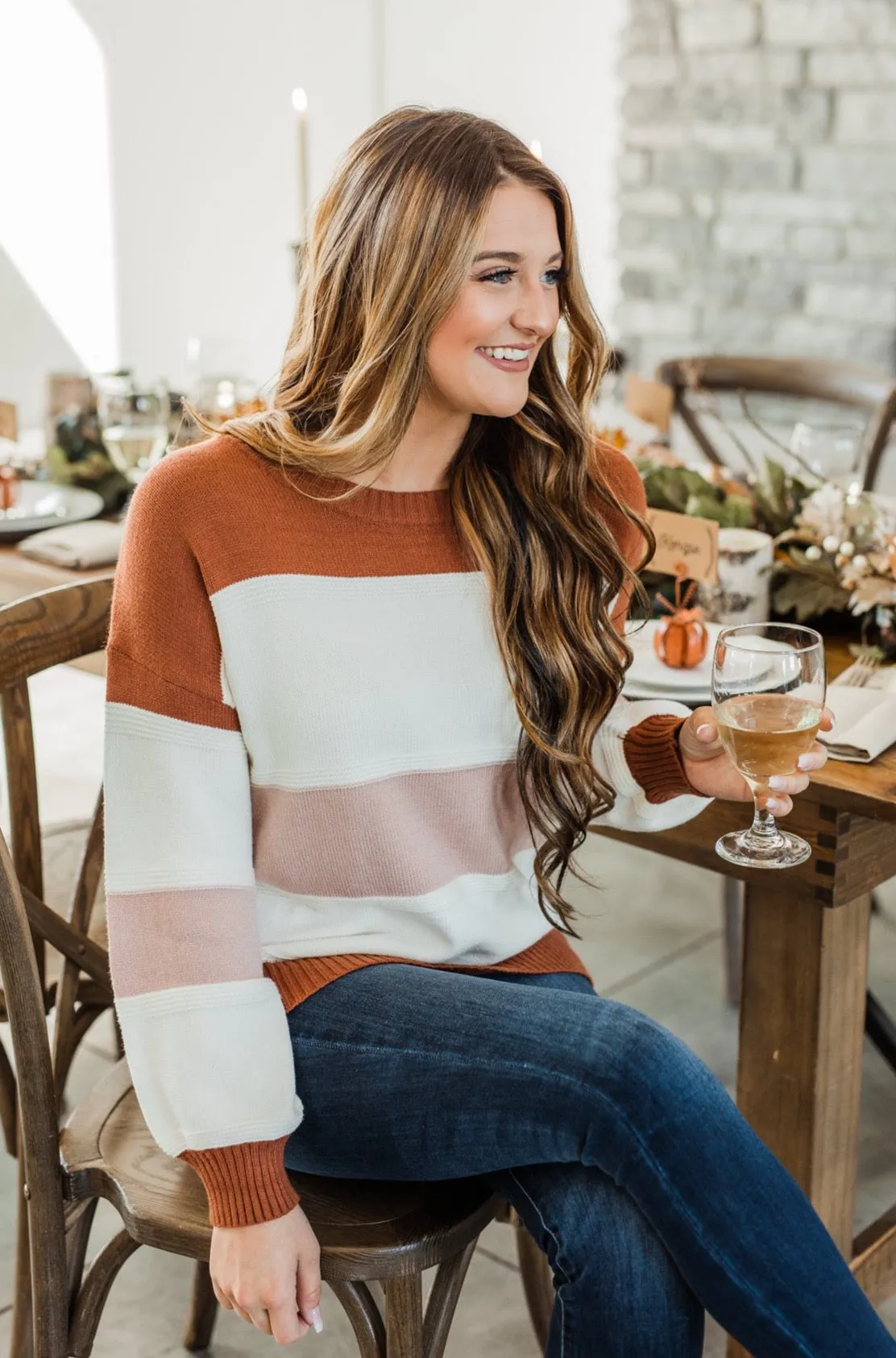 Absolutely Lovely Color Block Sweater- Rust