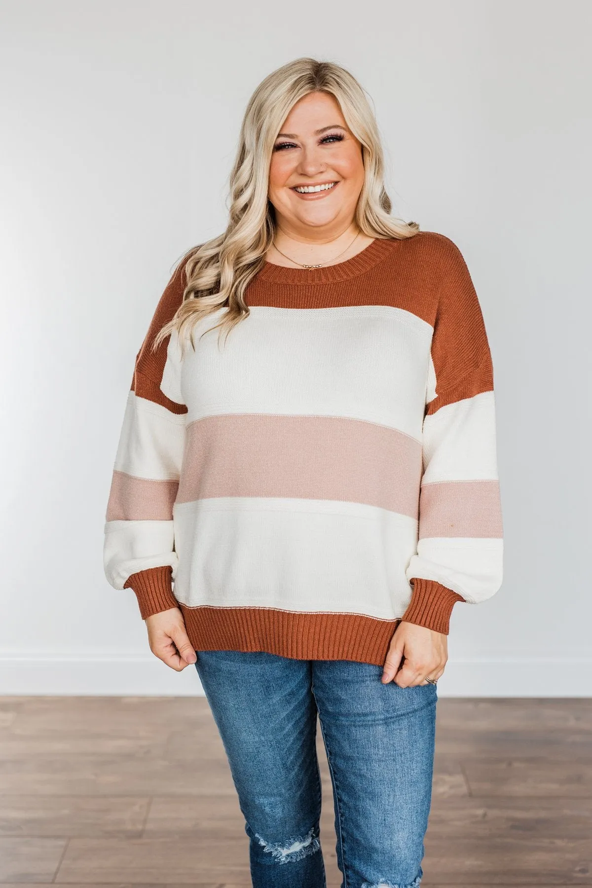 Absolutely Lovely Color Block Sweater- Rust