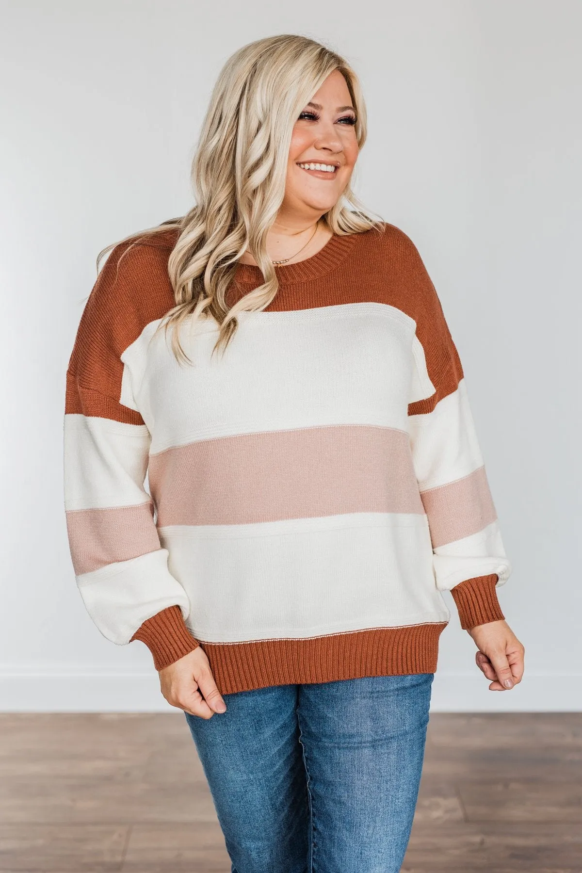 Absolutely Lovely Color Block Sweater- Rust