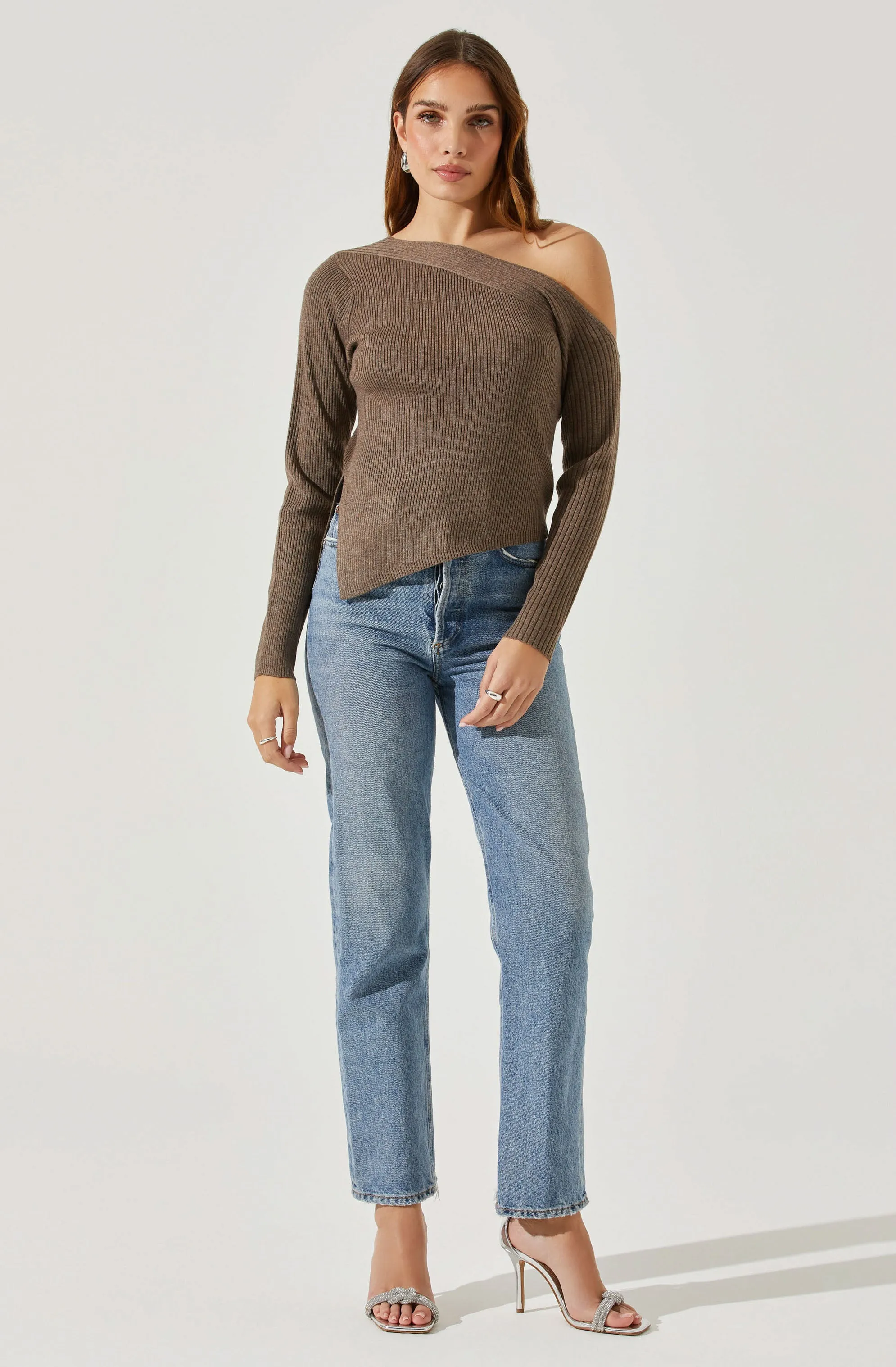 Aldari Off Shoulder Ribbed Knit Sweater