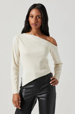 Aldari Off Shoulder Ribbed Knit Sweater