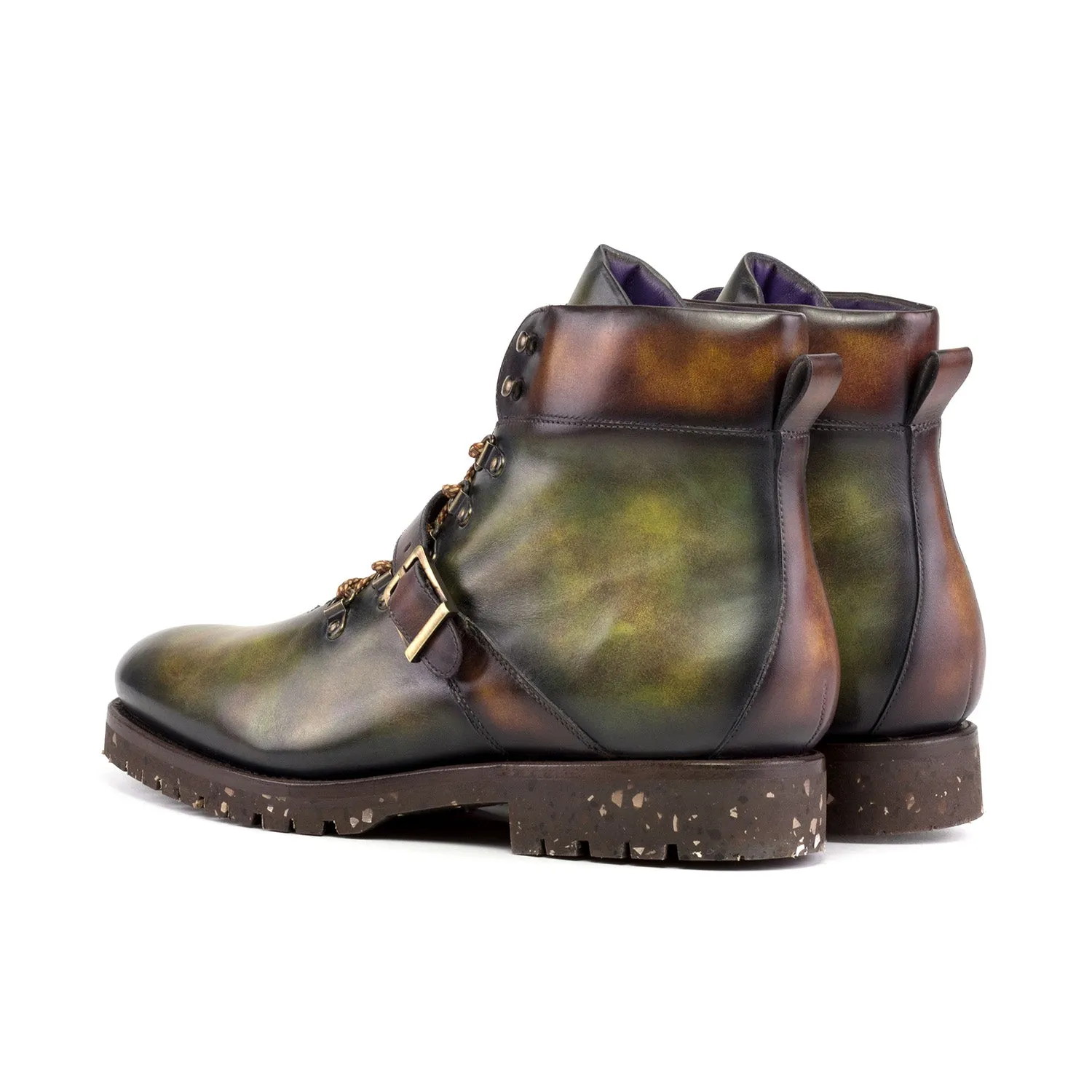 Ambrogio Bespoke Men's Shoes Fire & Green Patina Leather Hiking Boots (AMB2514)