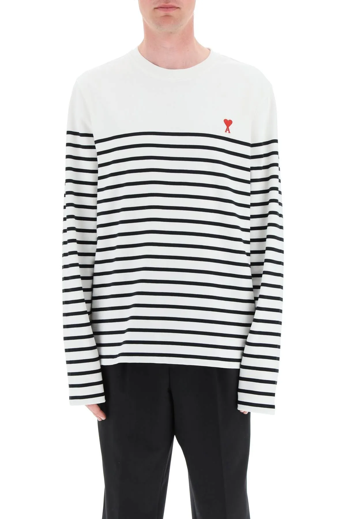 AMI Logo Embroidered Striped Knitted Sweater