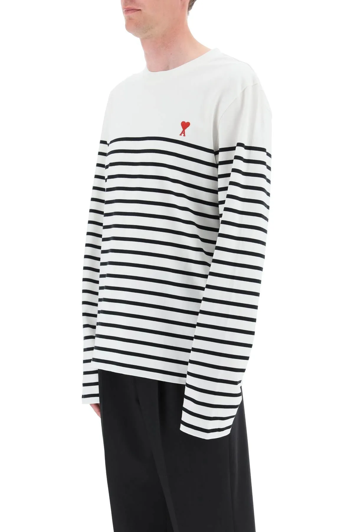 AMI Logo Embroidered Striped Knitted Sweater