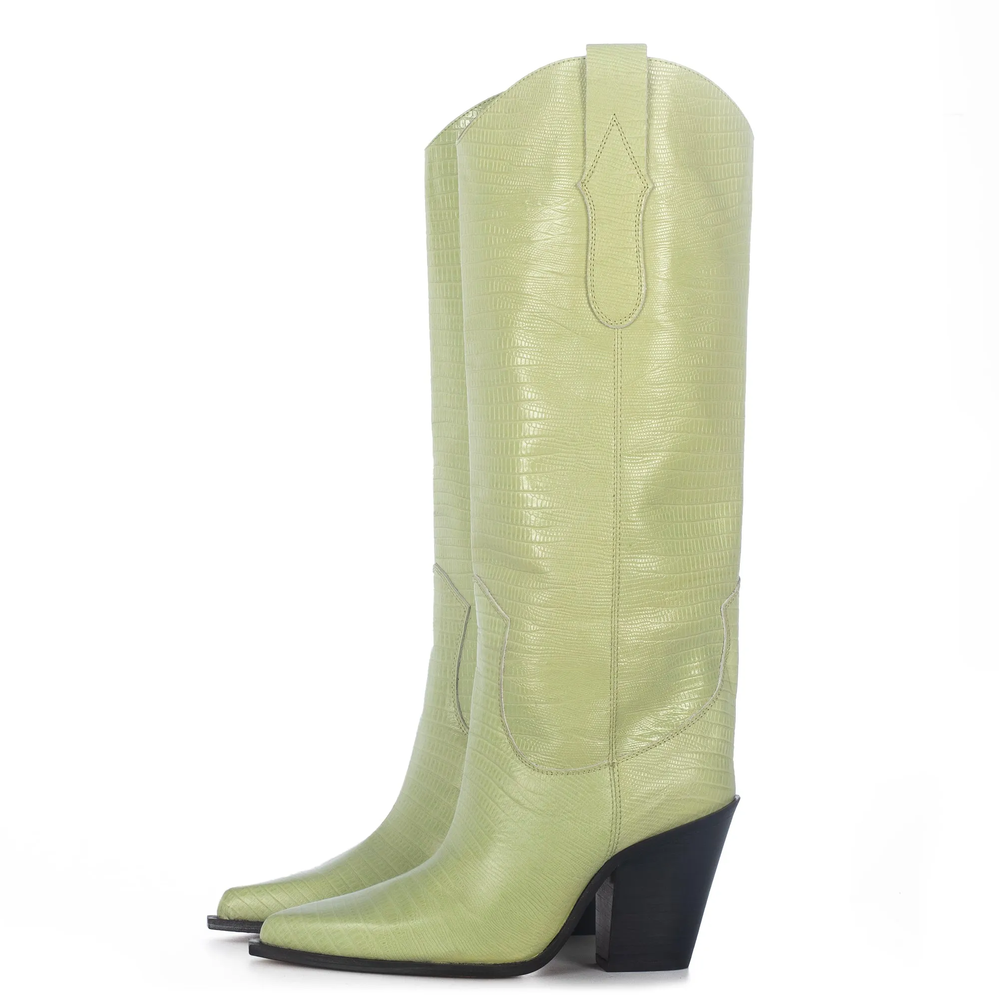 ANA GREEN ANIMAL PRINT TALL BOOTS