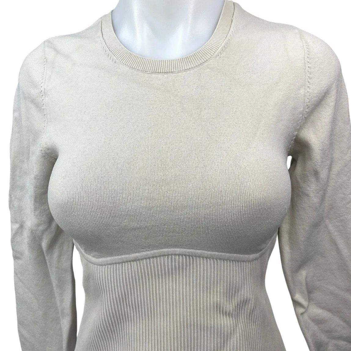 Aritzia Babaton Ivory White Sculpt Ribbed Knit Crew Neck Pullover Sweater Top M