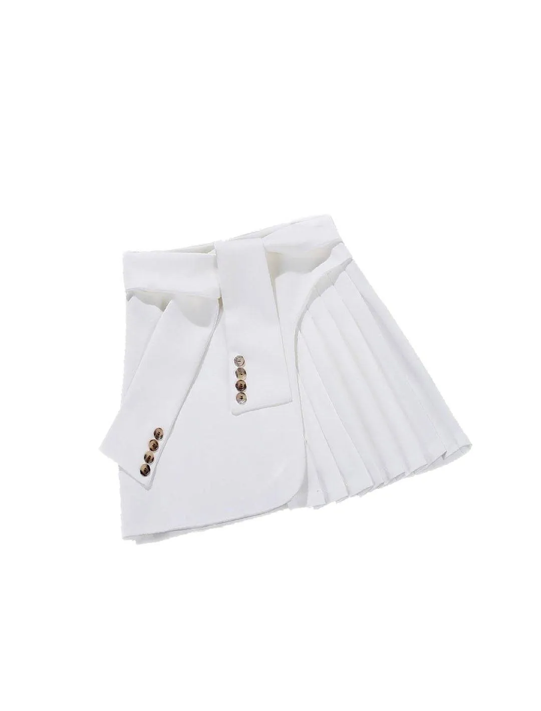 Asymmetrical Pleated Mini Button Skort