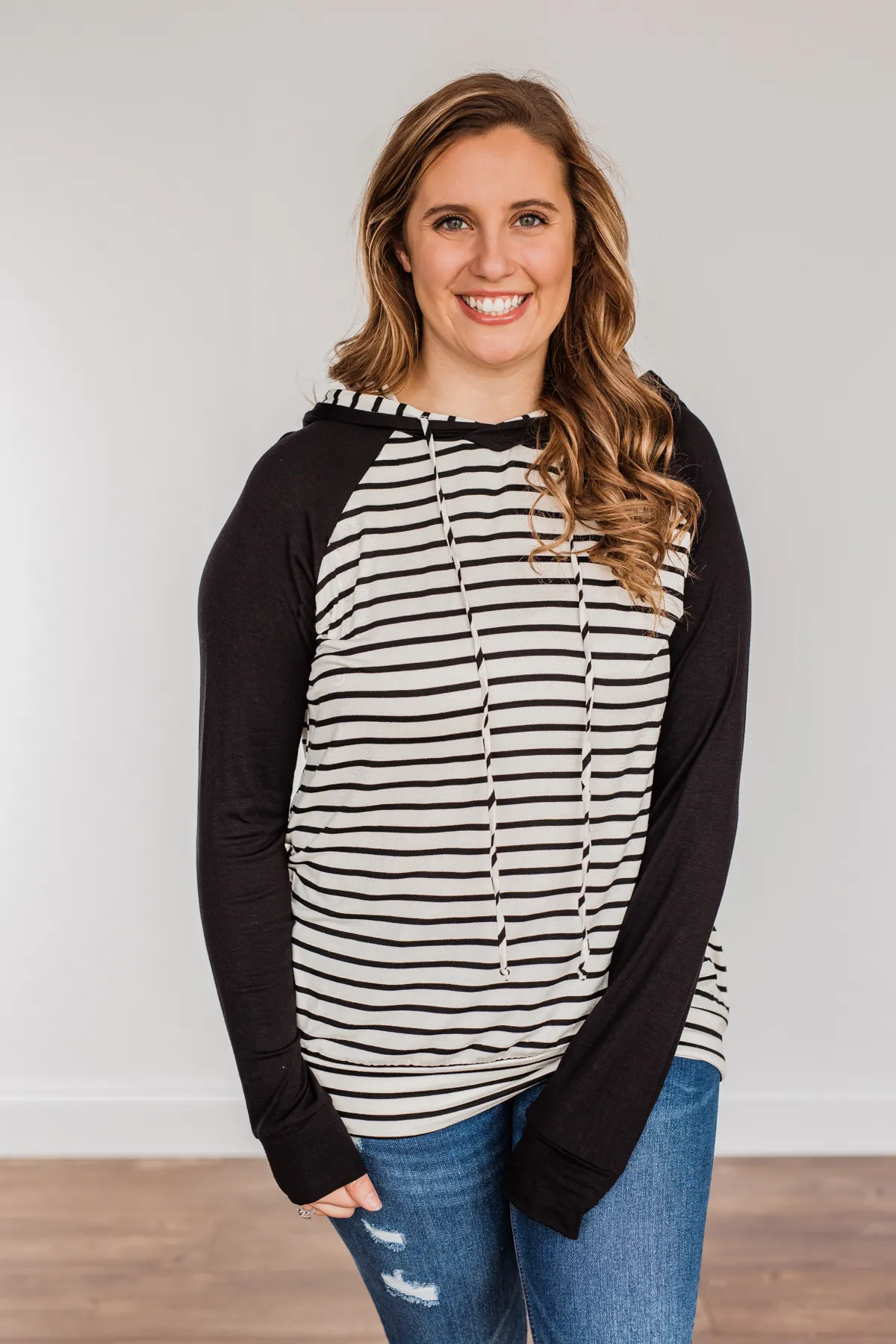 Autumn Wishes Striped Hoodie- Black & Ivory