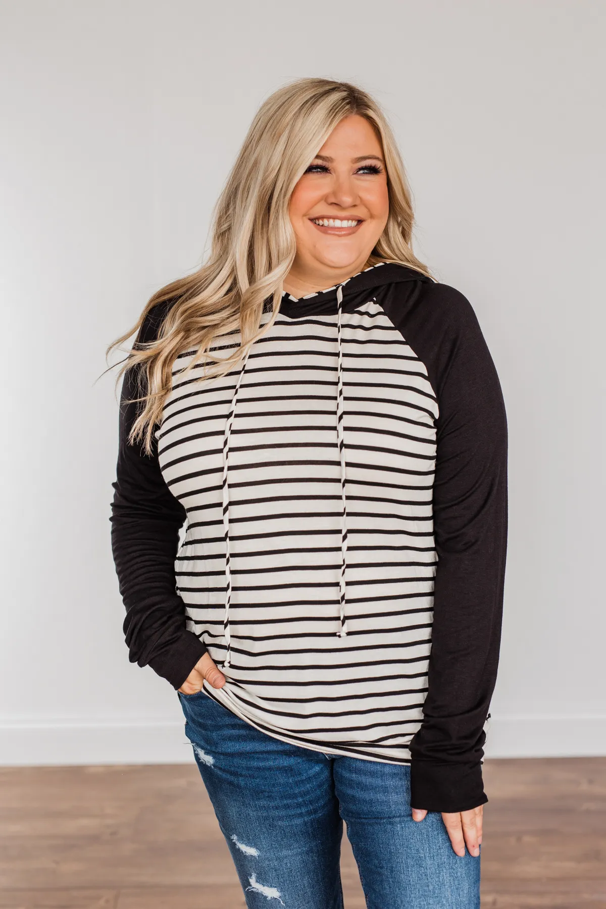 Autumn Wishes Striped Hoodie- Black & Ivory