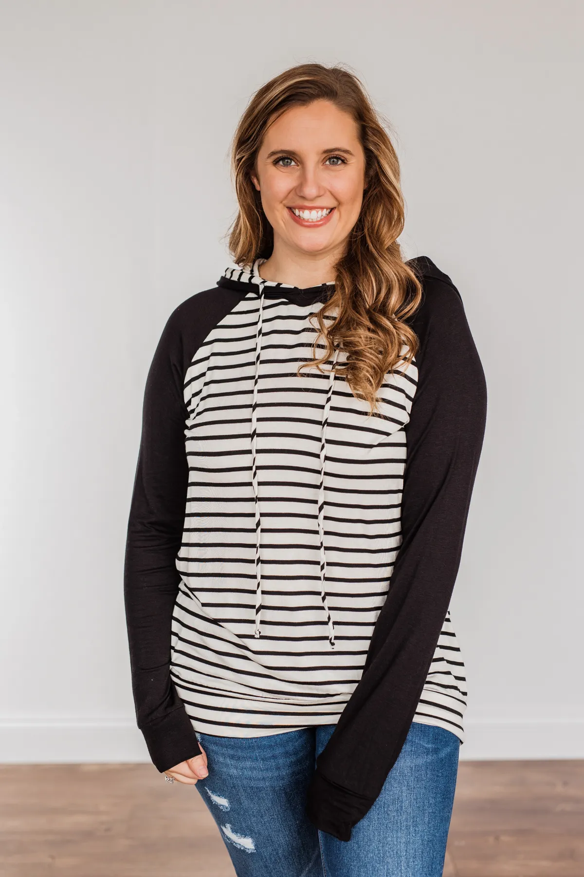 Autumn Wishes Striped Hoodie- Black & Ivory