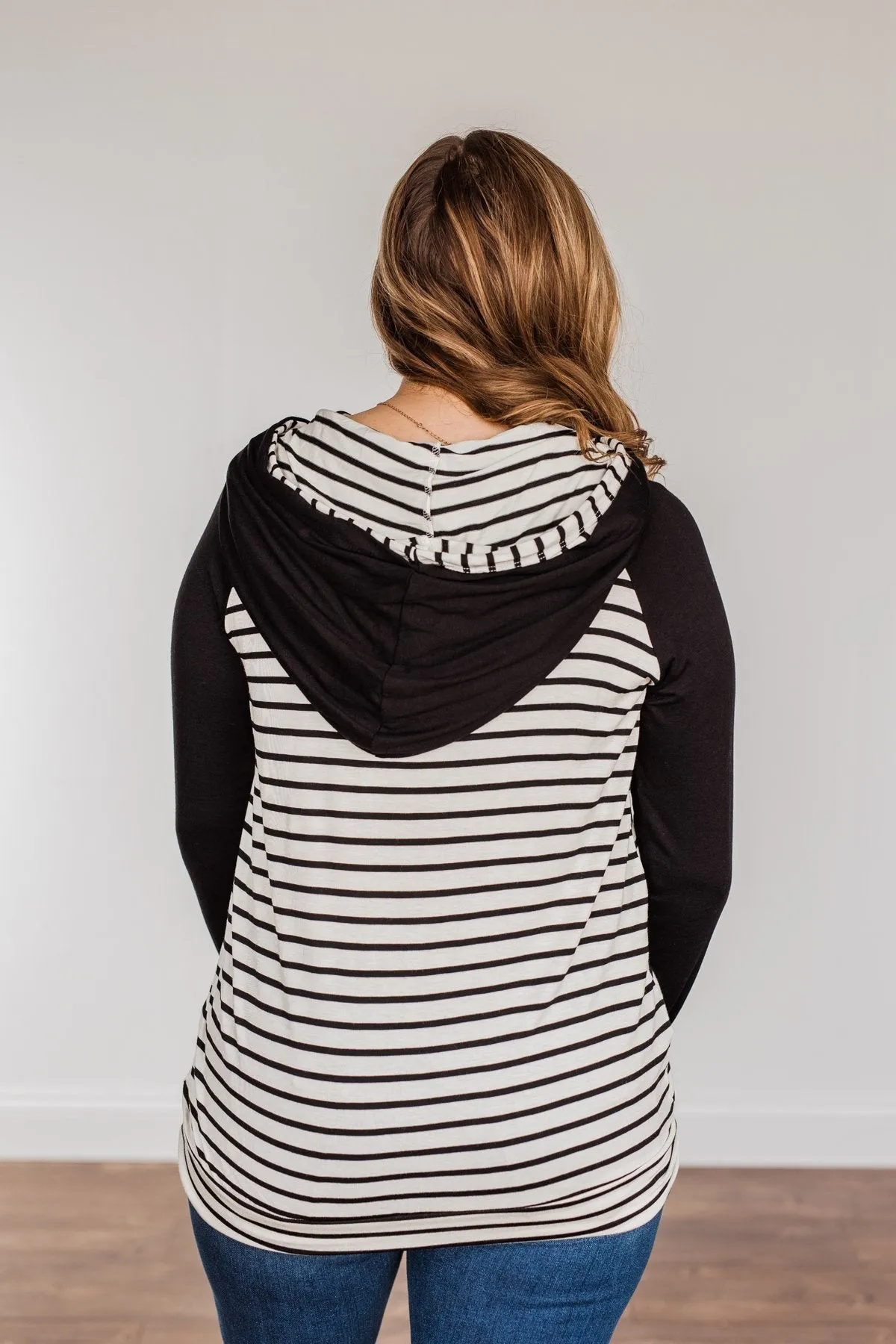 Autumn Wishes Striped Hoodie- Black & Ivory