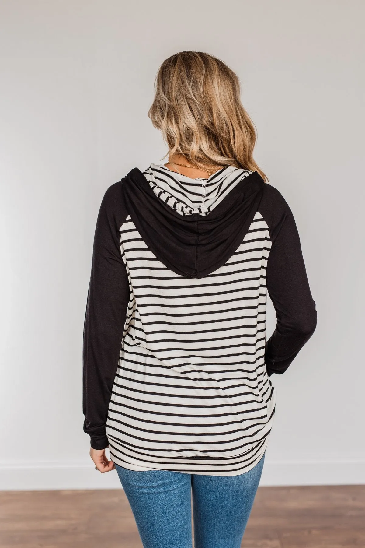 Autumn Wishes Striped Hoodie- Black & Ivory