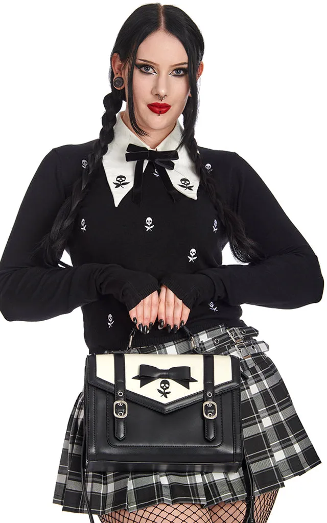 Banned Nevermore Black & White Satchel Bag