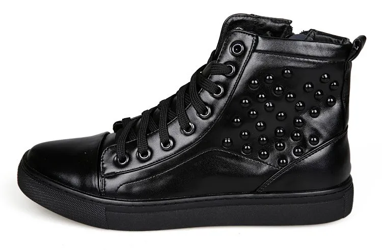 Black Patent Studs High Top Lace Up Punk Rock Sneakers Mens Shoes