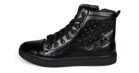 Black Patent Studs High Top Lace Up Punk Rock Sneakers Mens Shoes