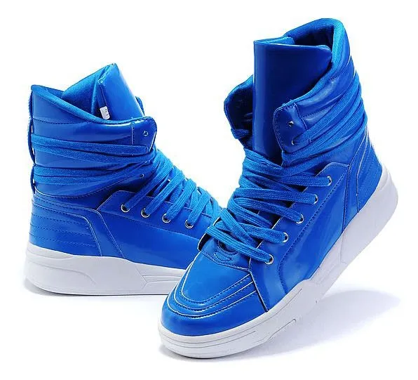 Blue Patent High Top Lace Up Punk Rock Sneakers Mens Shoes