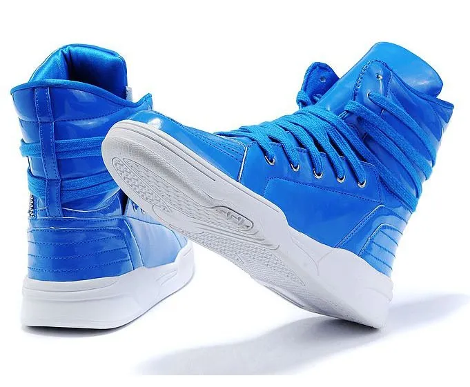 Blue Patent High Top Lace Up Punk Rock Sneakers Mens Shoes