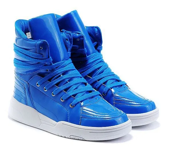 Blue Patent High Top Lace Up Punk Rock Sneakers Mens Shoes