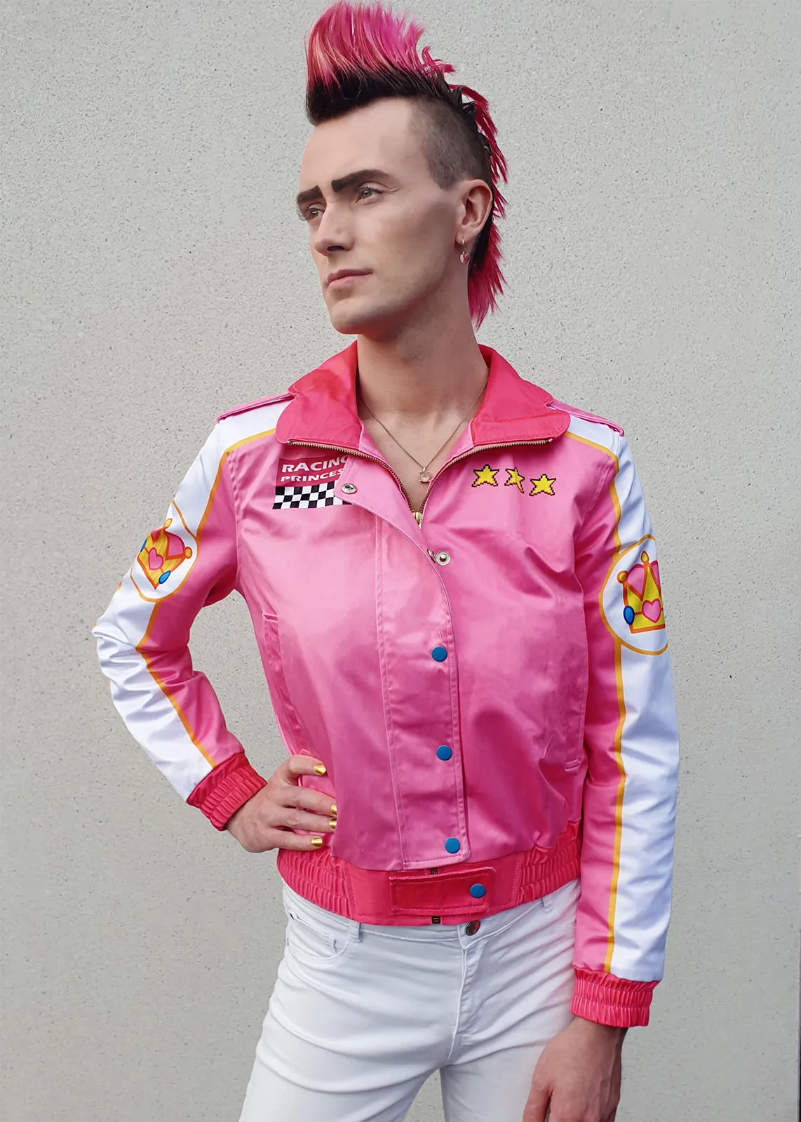 Buy Mens Pink Racing Princess Peach Bomber Jacket