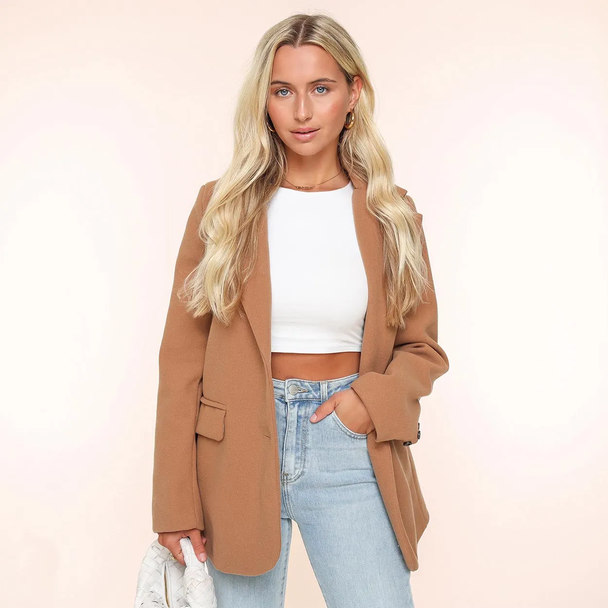 Camel Oversized Wollen Look - Blazer