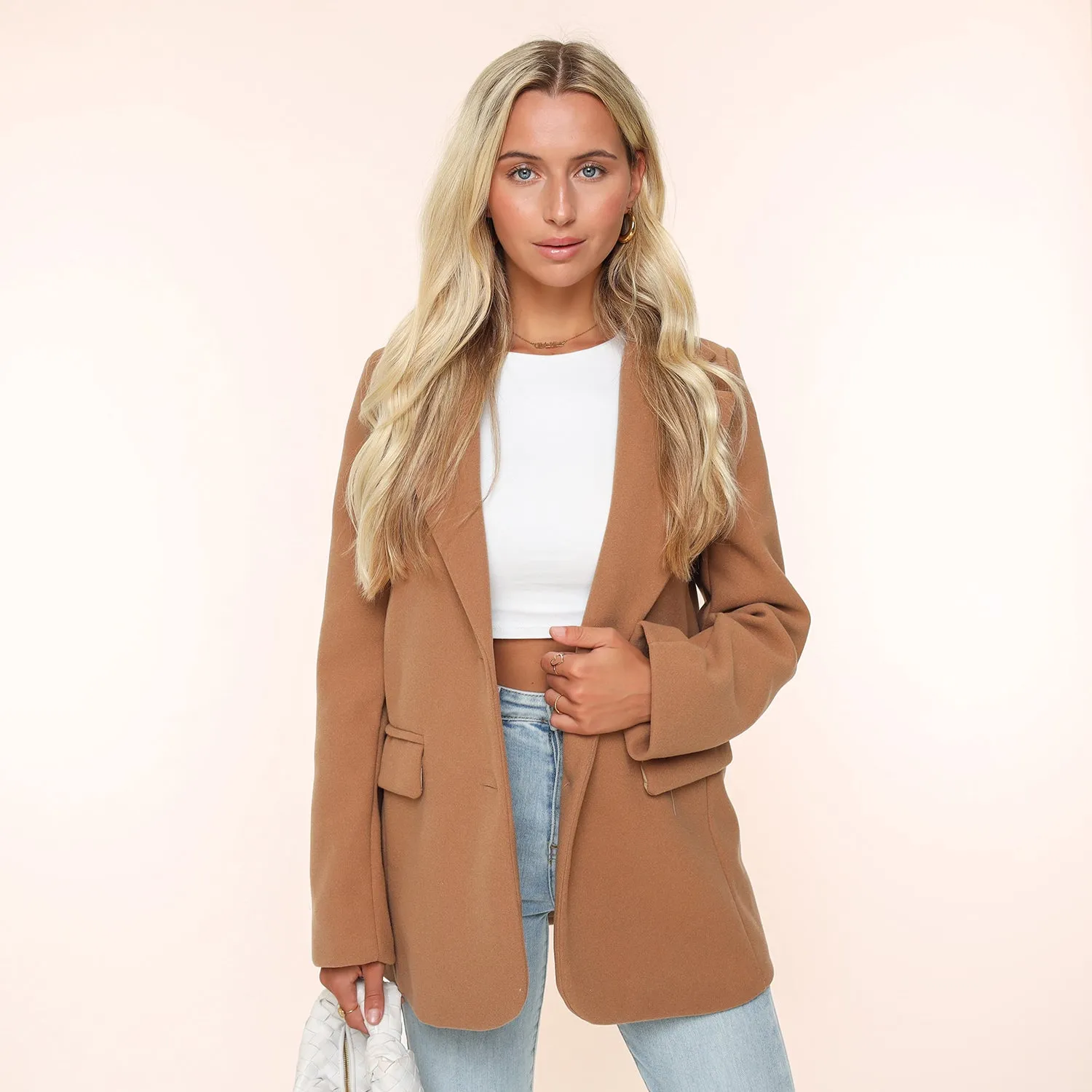 Camel Oversized Wollen Look - Blazer