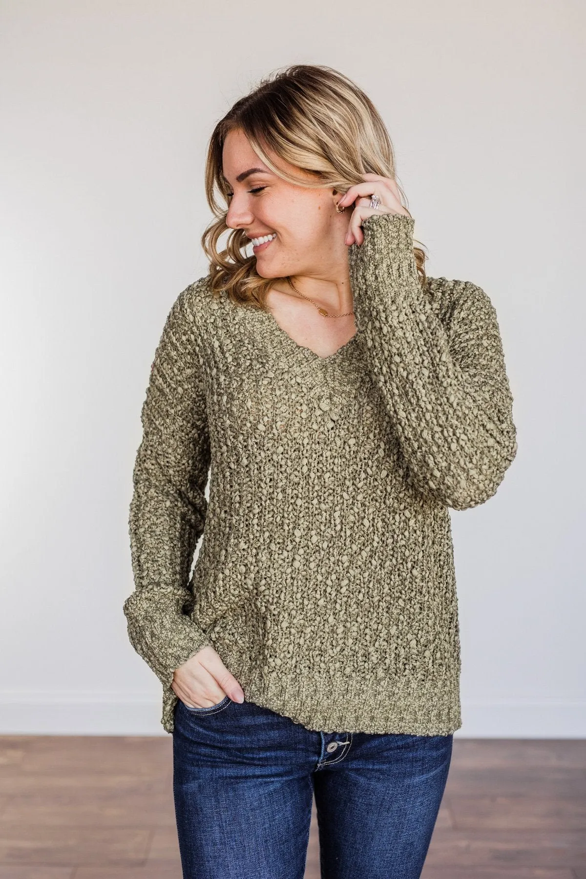 Can't Phase Me Knit Sweater- Olive