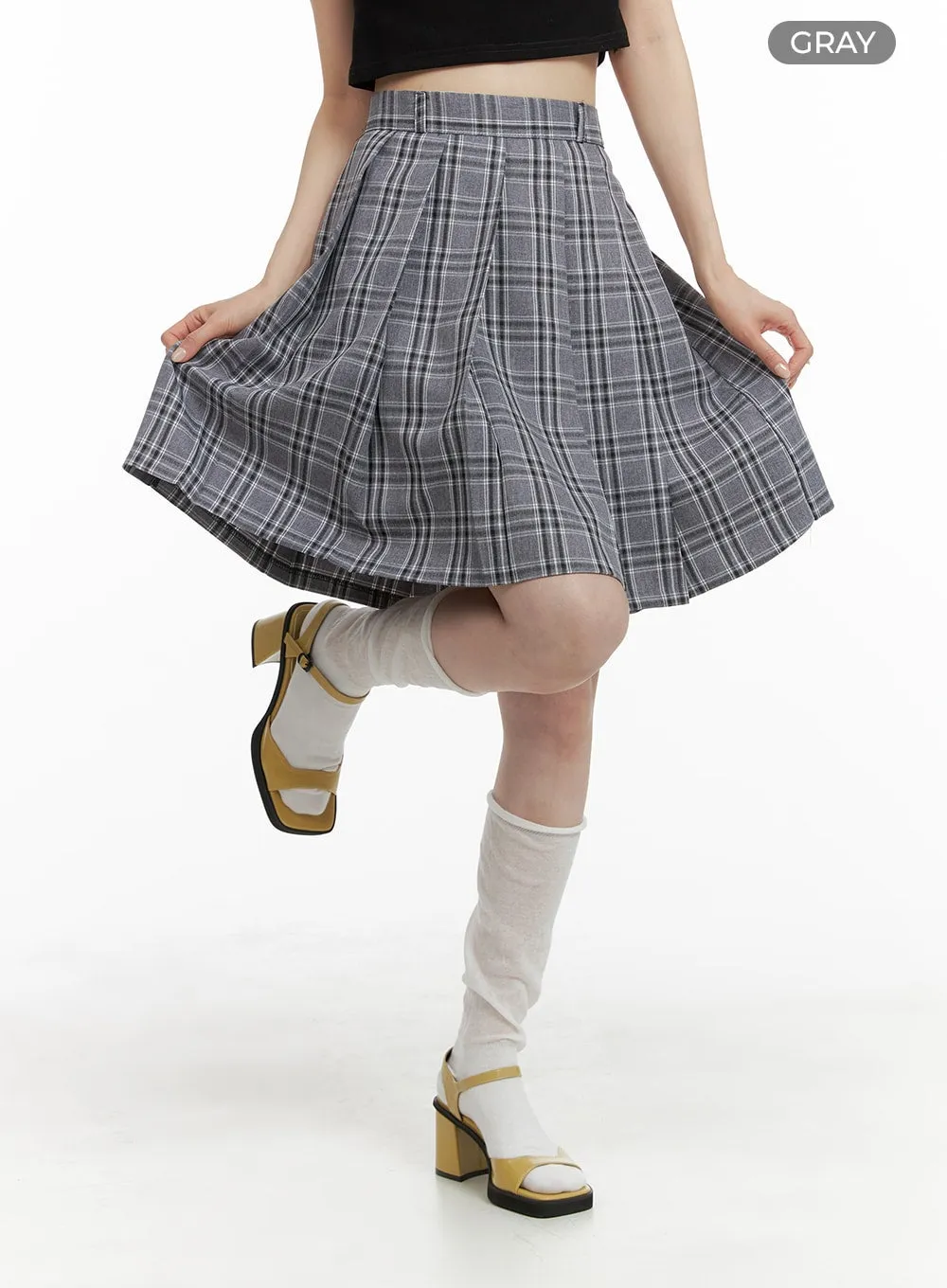 Checkered Pleated Midi Skirt OM421