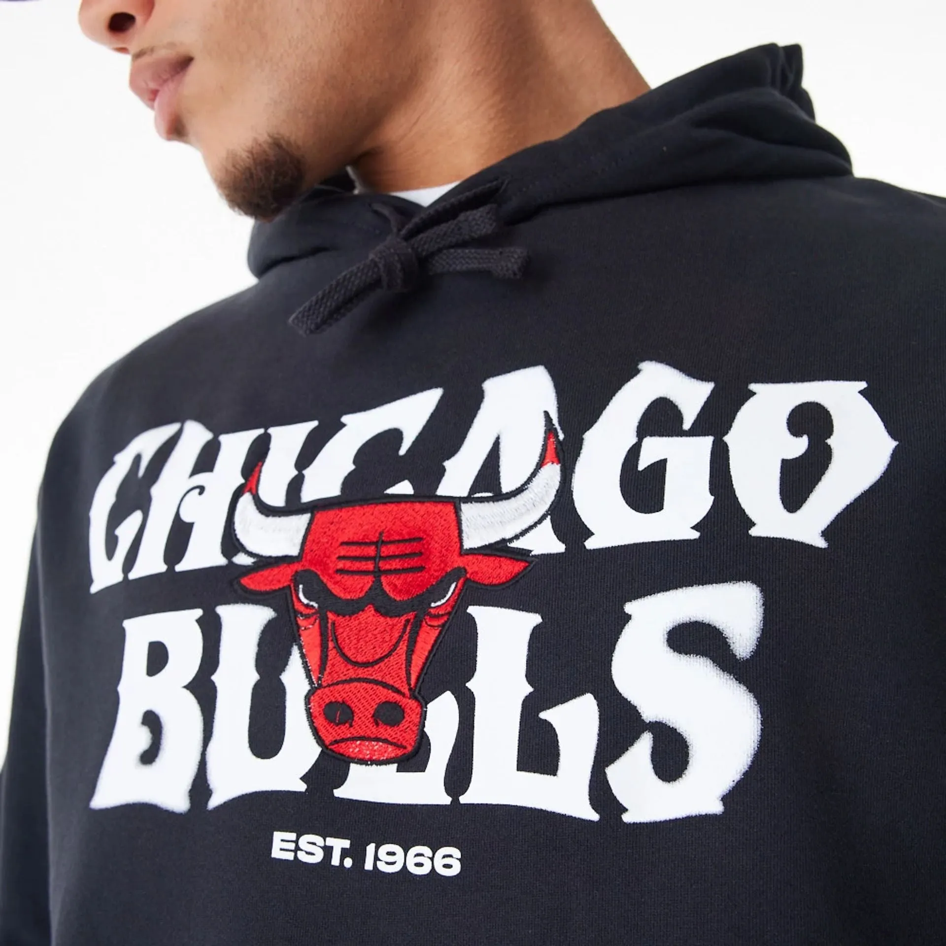 Chicago Bulls NBA Graphic Black Oversized Pullover Hoodie