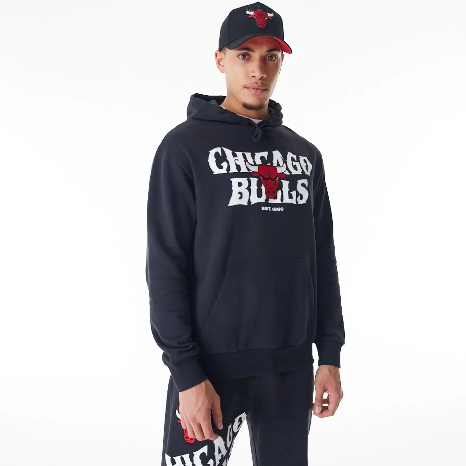 Chicago Bulls NBA Graphic Black Oversized Pullover Hoodie