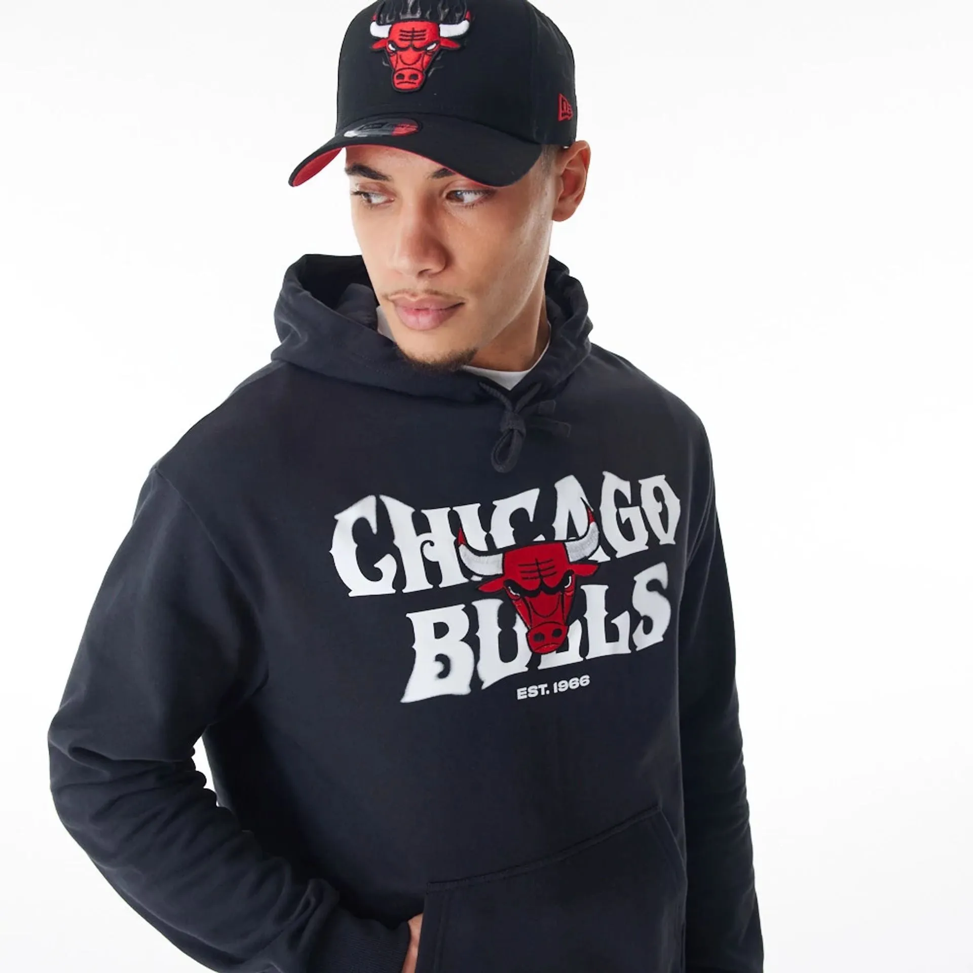 Chicago Bulls NBA Graphic Black Oversized Pullover Hoodie