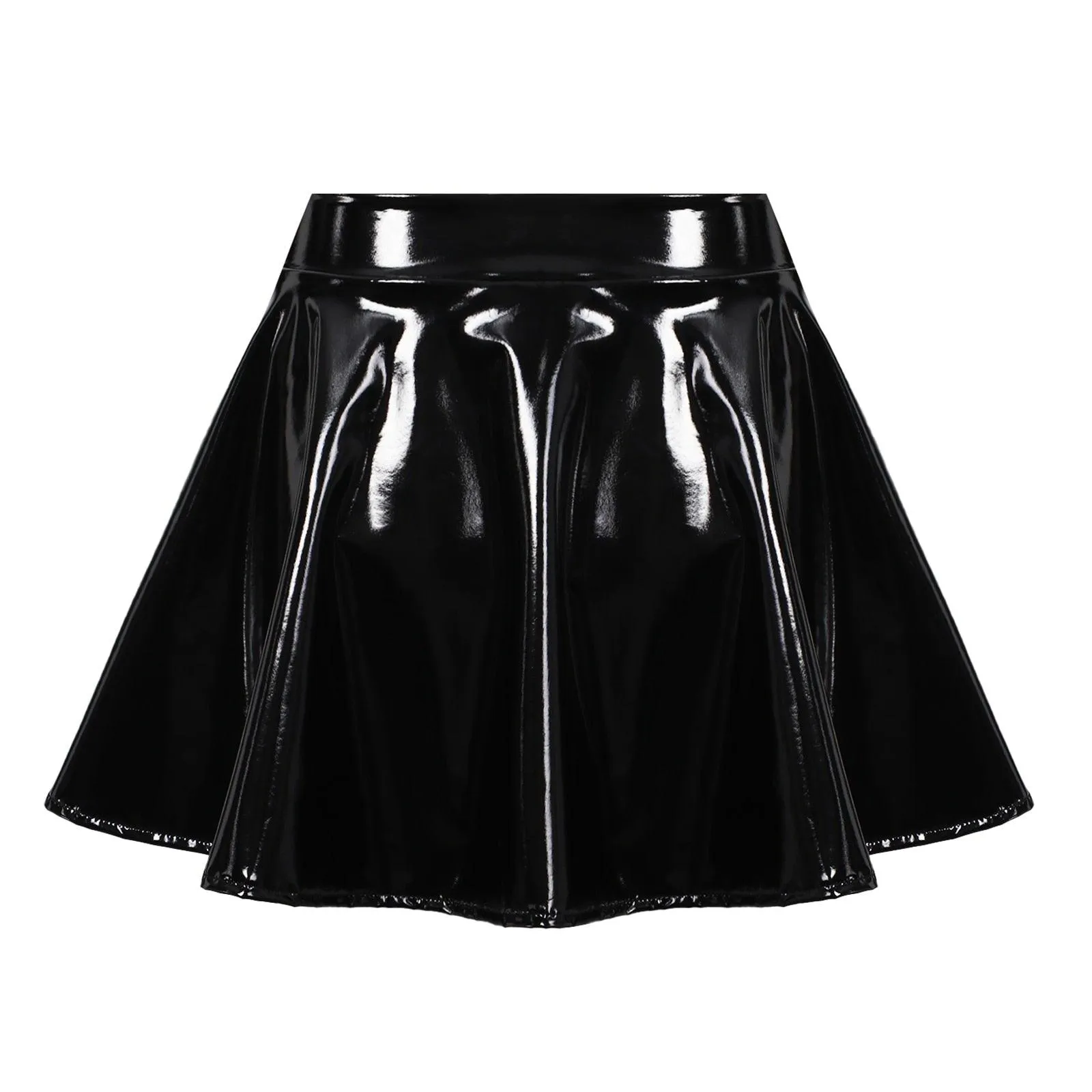 Club Dance Stage Costume Clubwear Patent Leather Flared Mini Skirt