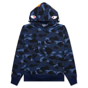 Color Camo Shark Pullover Hoodie - Navy