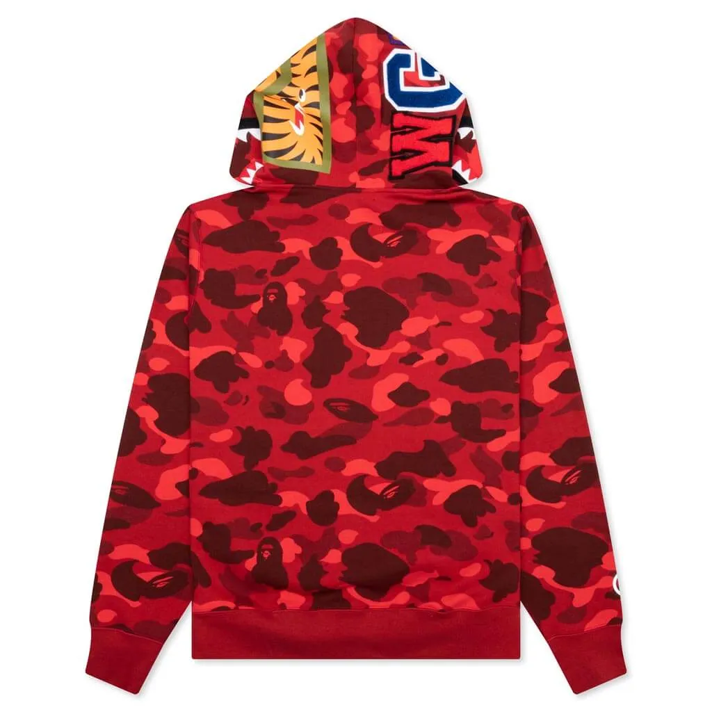 Color Camo Shark Pullover Hoodie - Red