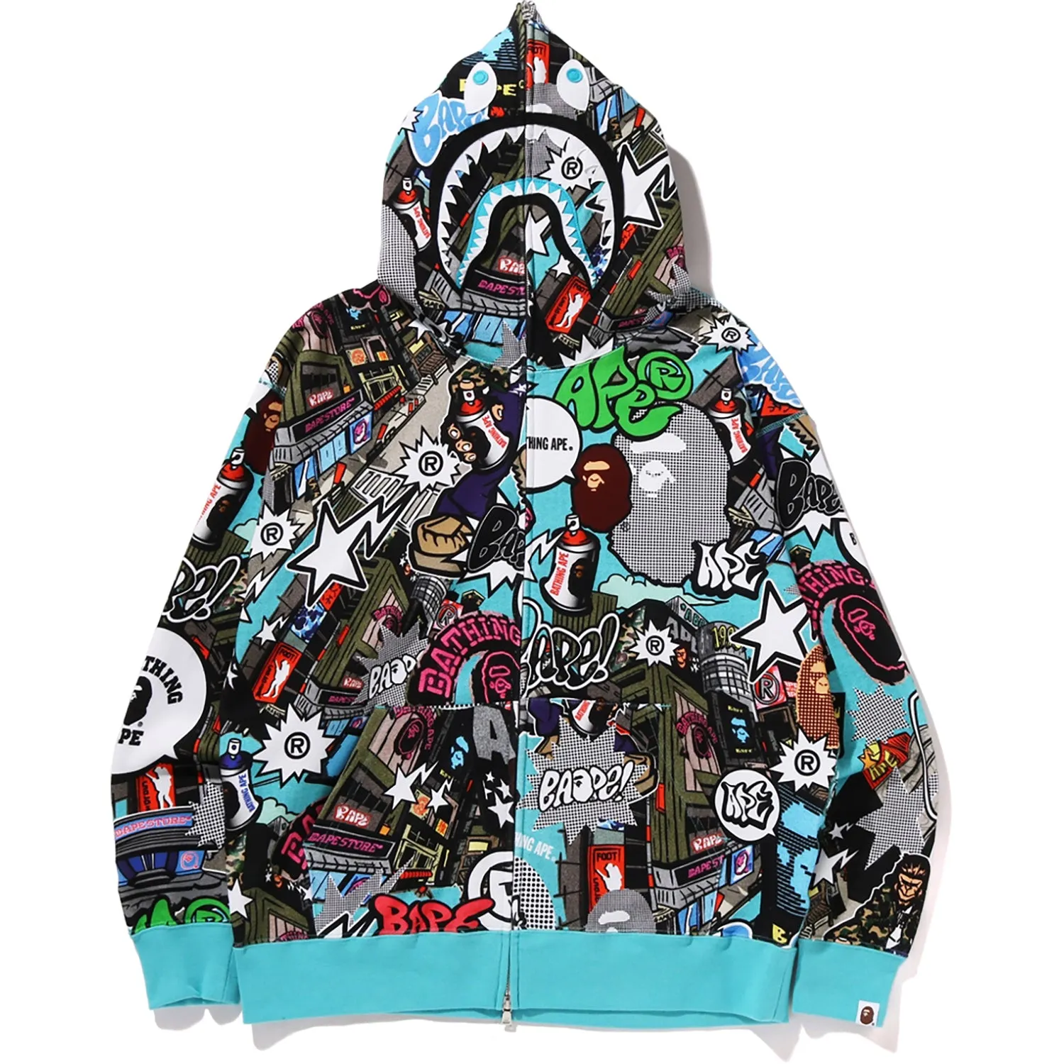 COMIC ART SHARK ZIP HOODIE MENS