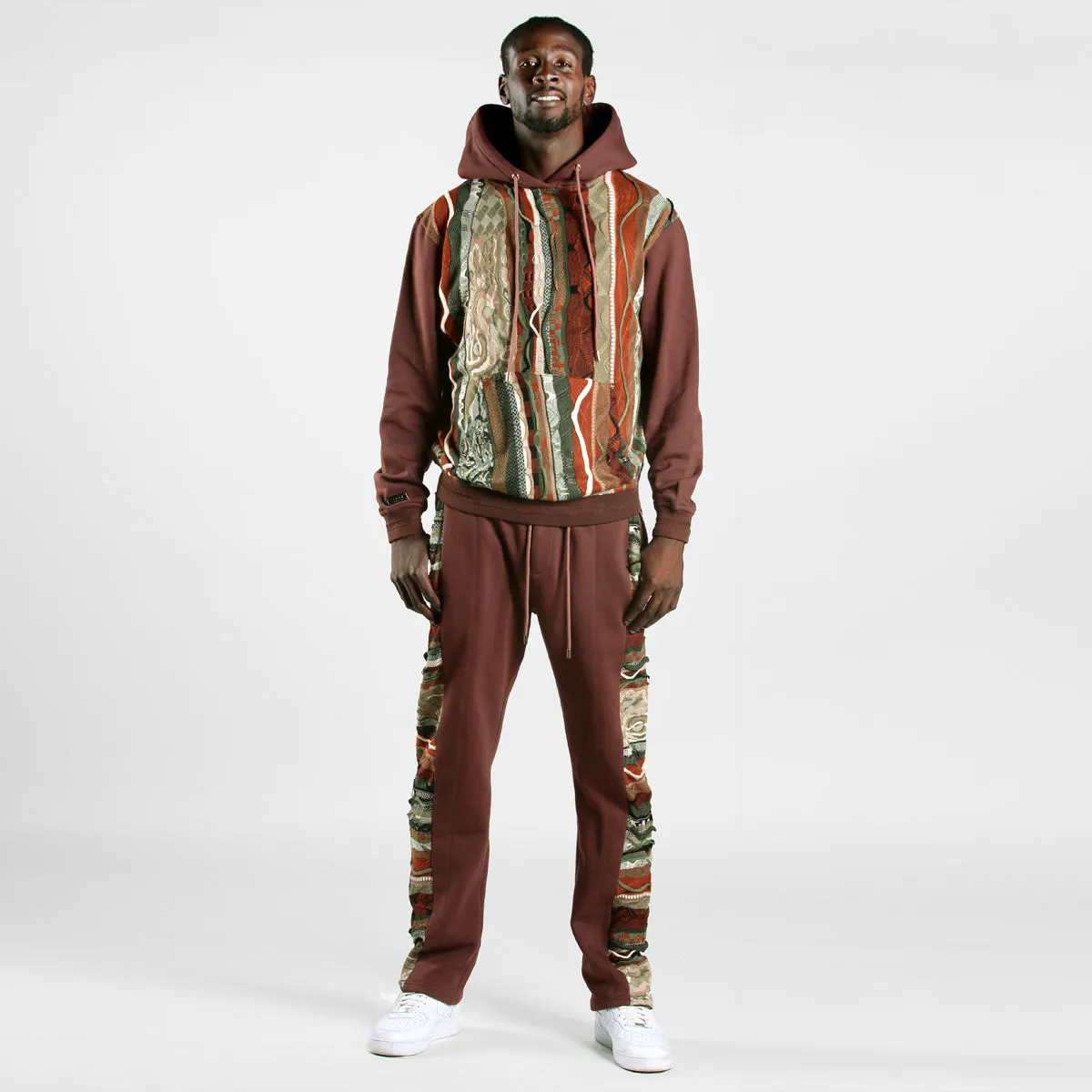 COOGI Sweater Pieced Fleece Hoody - Brown