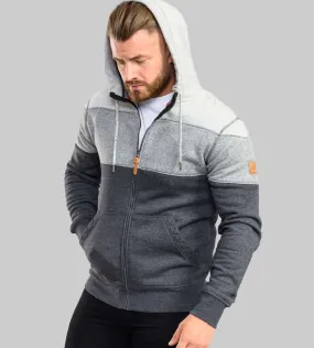 D555 Mens Full Zip Hoodie With Colour Panels (PENNYMOOR)