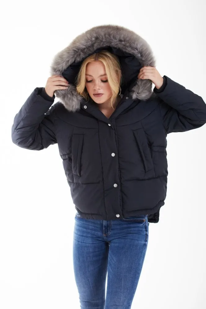 Double Second Charcoal Grey Oversized Dip Back Puffer