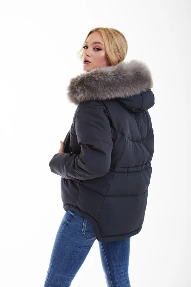 Double Second Charcoal Grey Oversized Dip Back Puffer