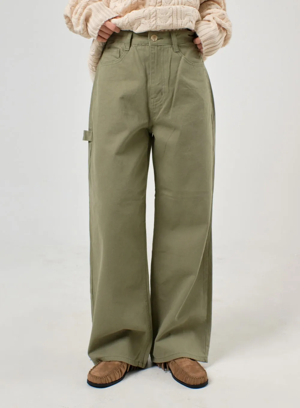 Drawstring Cotton Straight Pants OF405