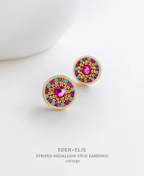 EDEN + ELIE Striped Medallion stud earrings - Cotinga