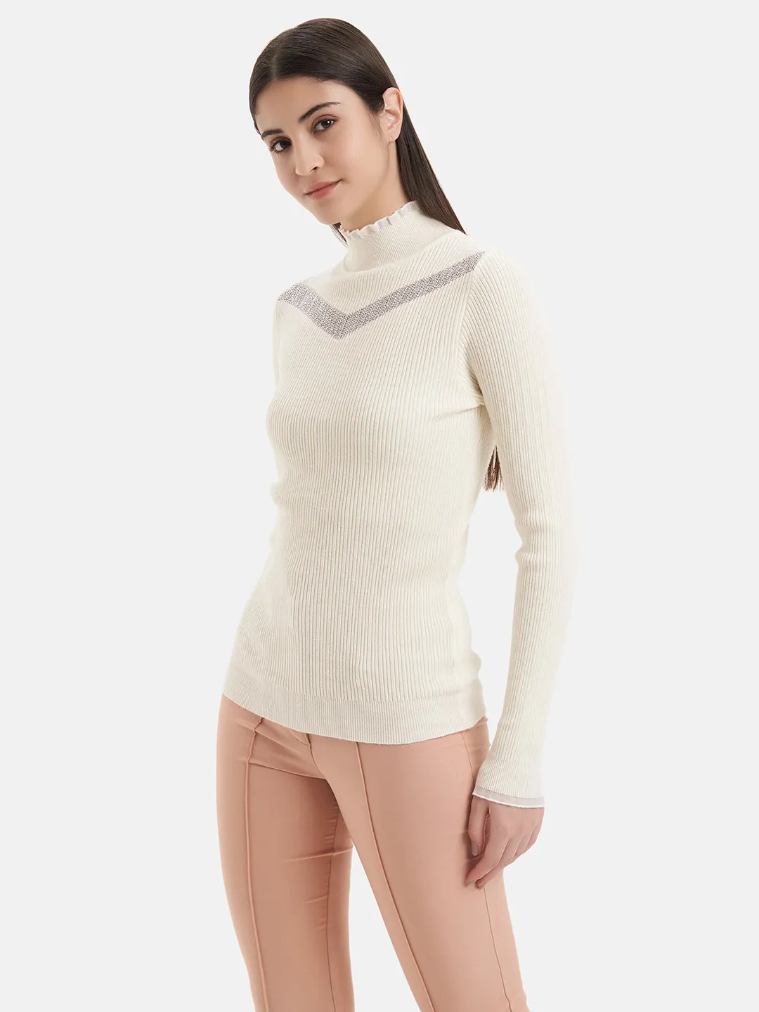 Embellished Mesh Detail Pullover