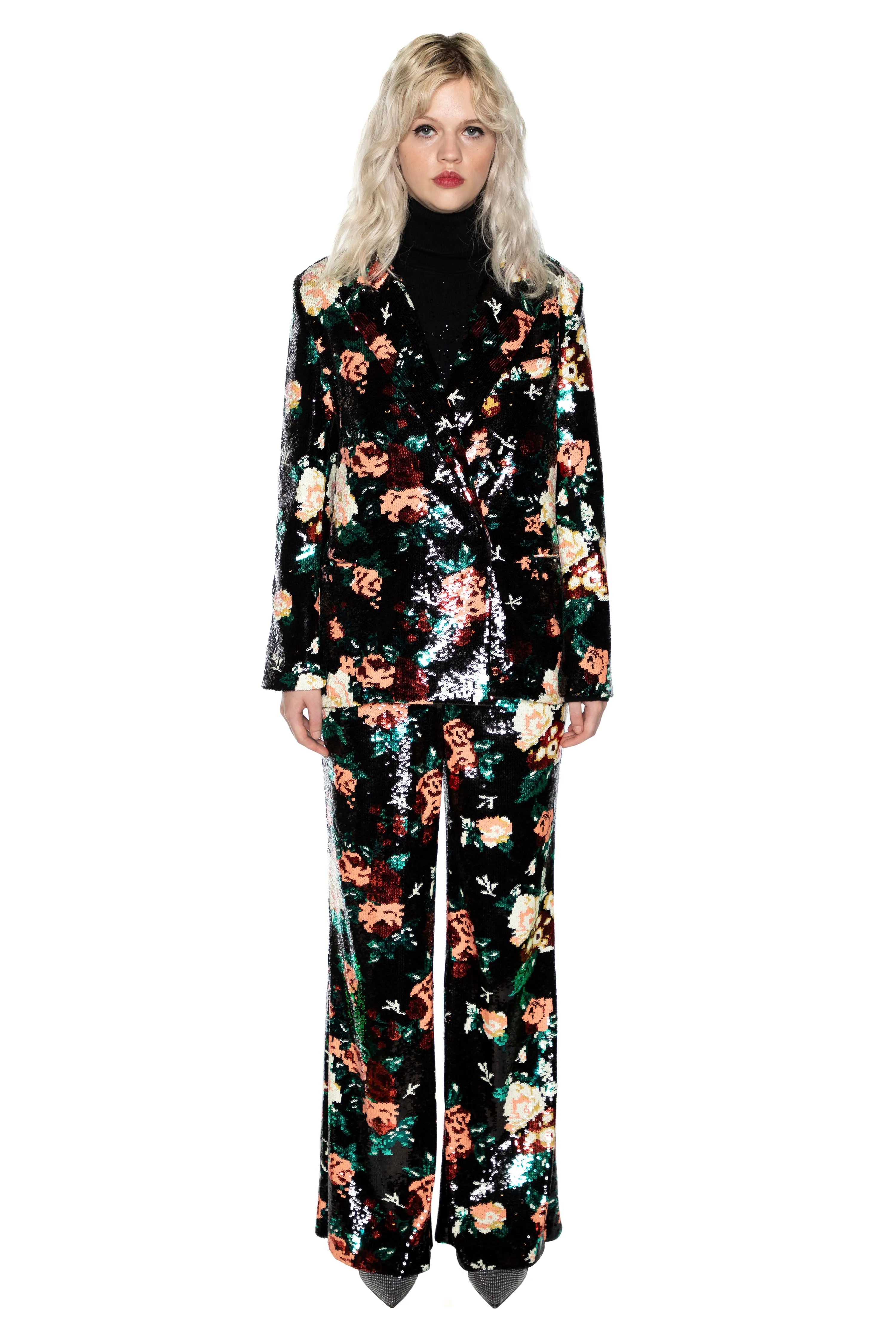 'EMMA BLACK SEQUIN FLORAL' DOUBLE BREASTED BLAZER