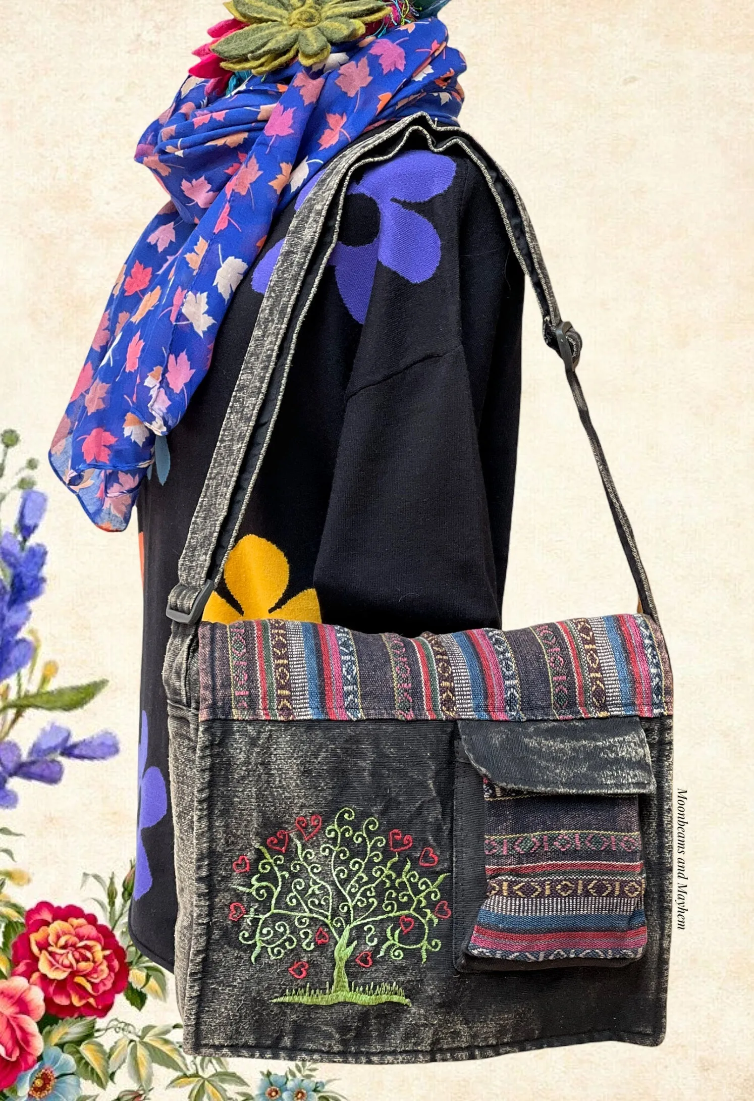 ENCHANTING BLACK TREE OF LIFE SATCHEL BAG