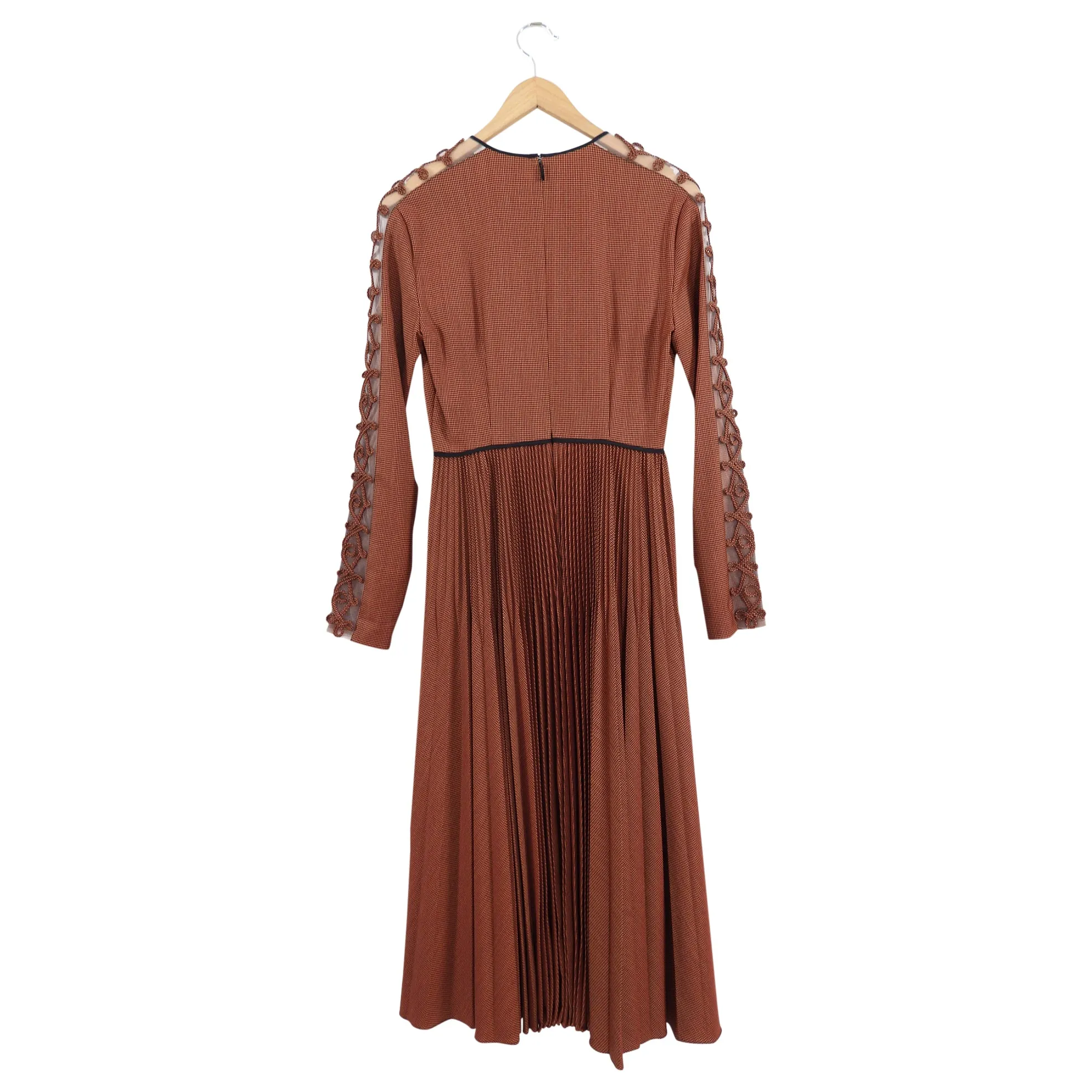 Fendi Rust Pleated Dress with Embellished Sleeves - XS / 2