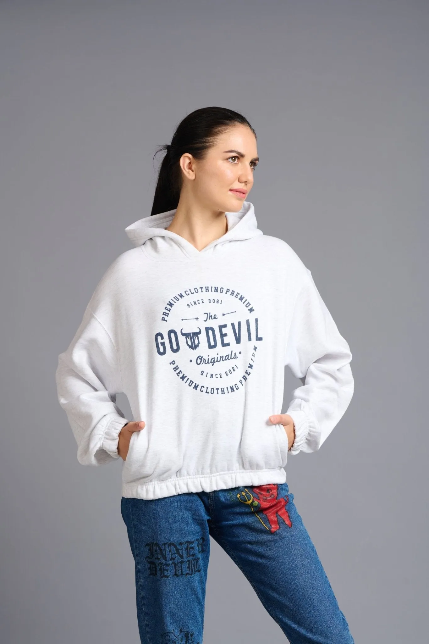 Go Devil Originals Printed Grey Hoodie for Women