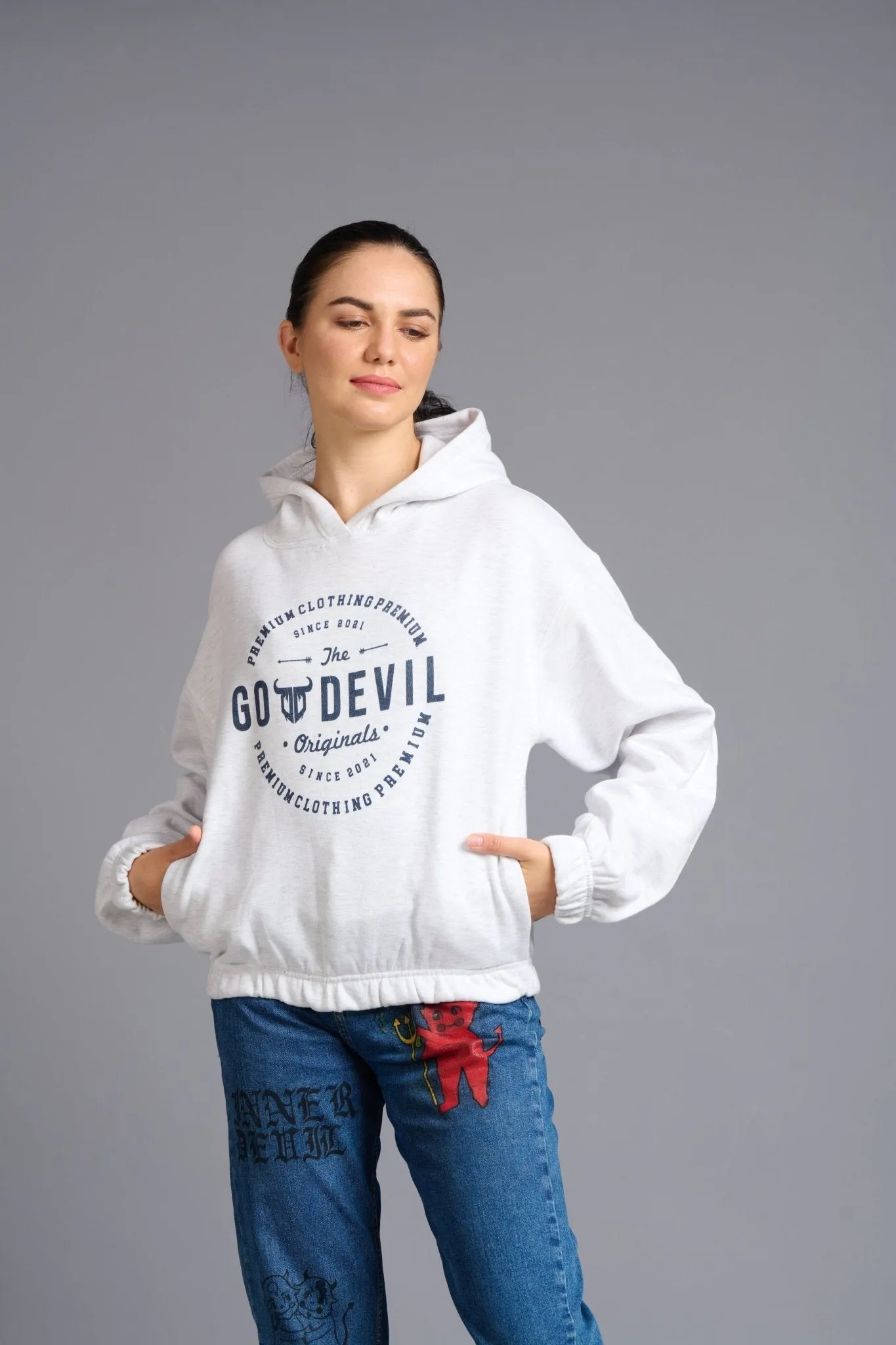 Go Devil Originals Printed Grey Hoodie for Women