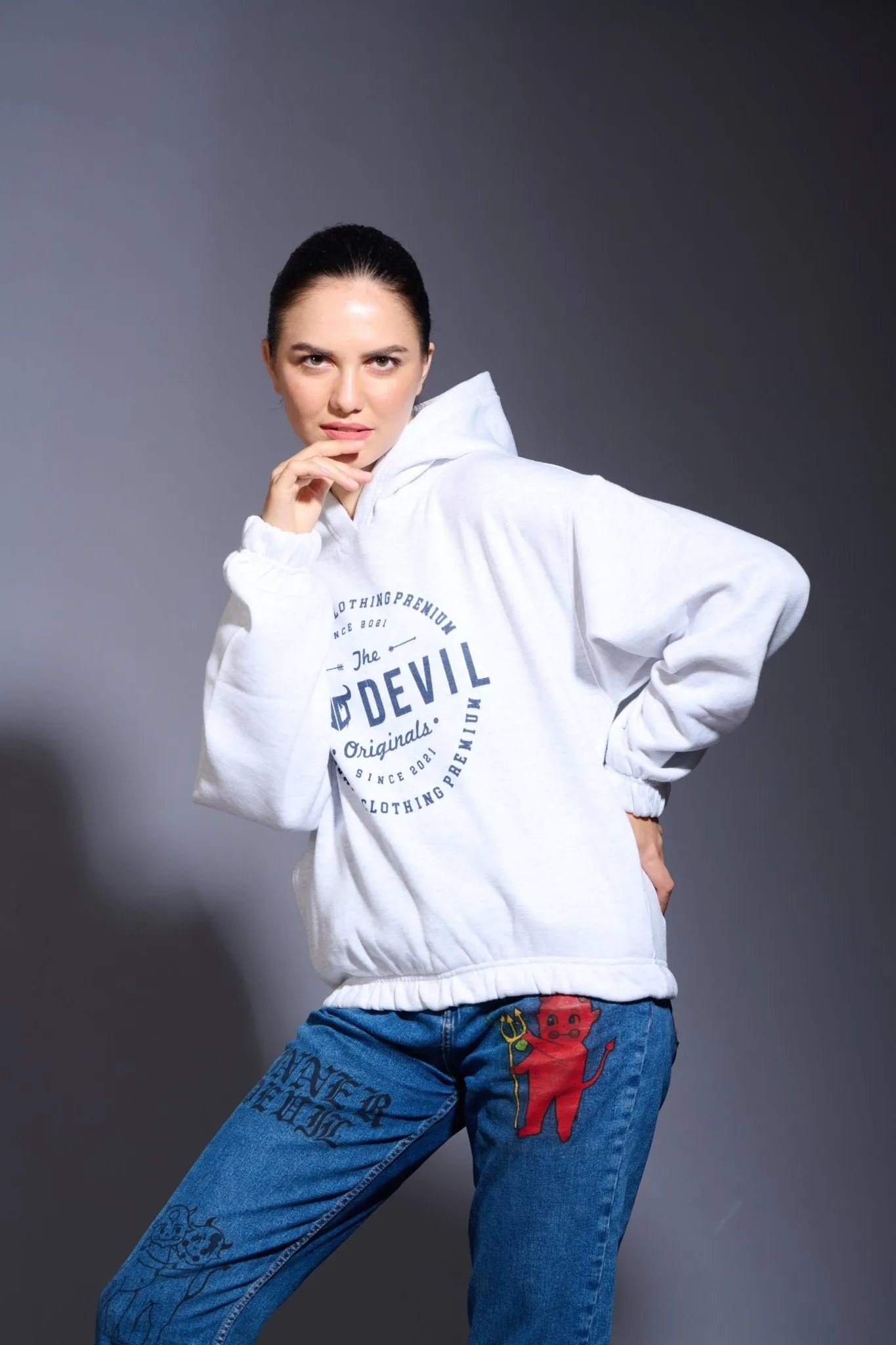 Go Devil Originals Printed Grey Hoodie for Women