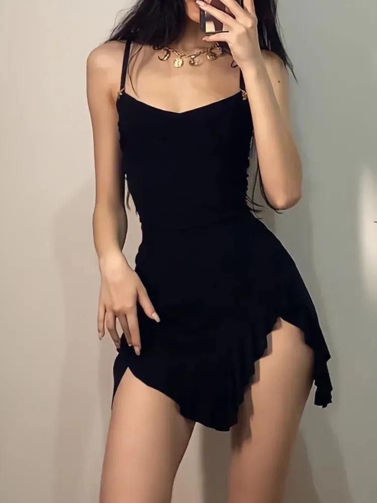 Goth Dark E-girl Sweet Bandage Backless Black Mini Dresses