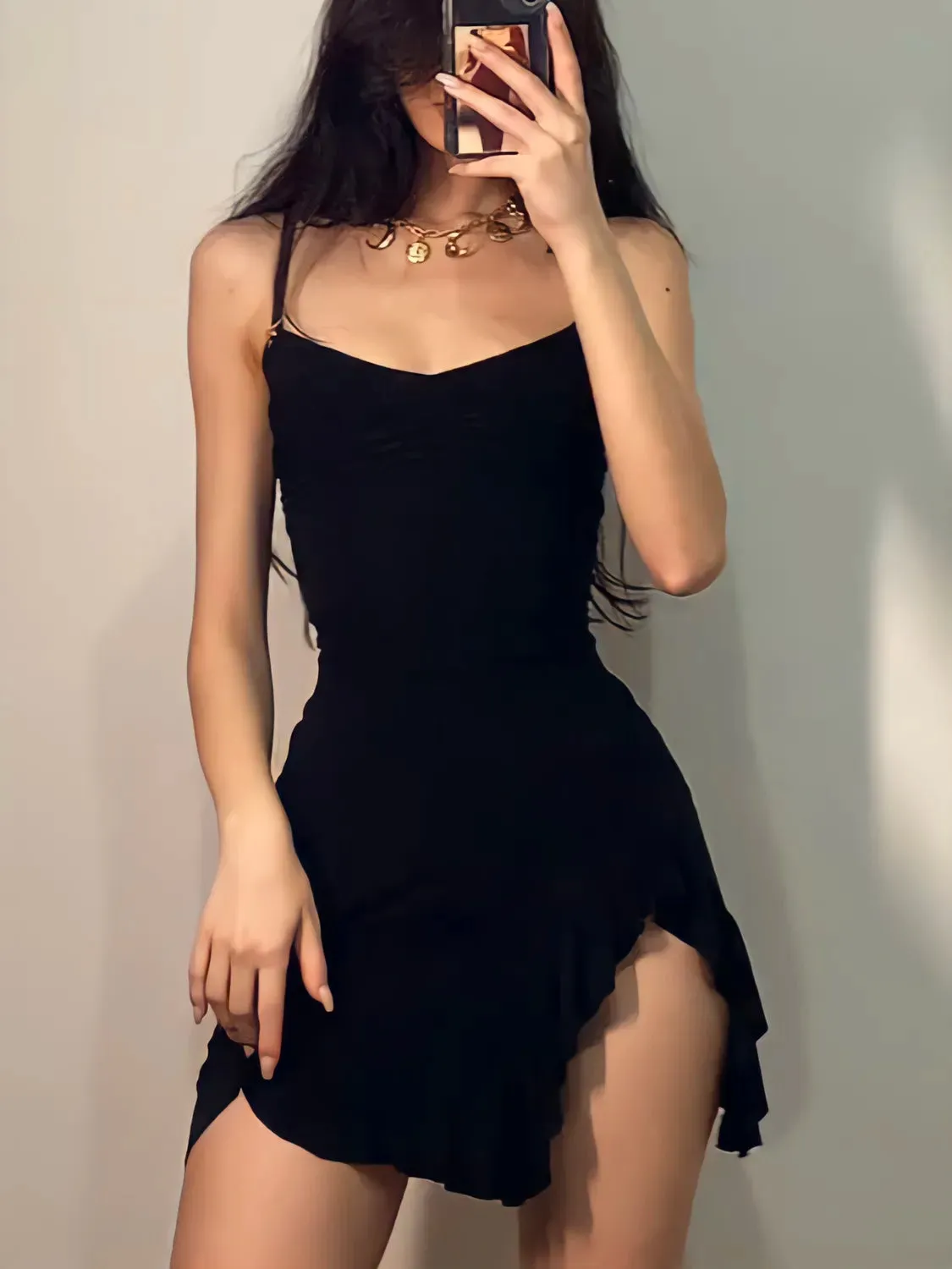 Goth Dark E-girl Sweet Bandage Backless Black Mini Dresses